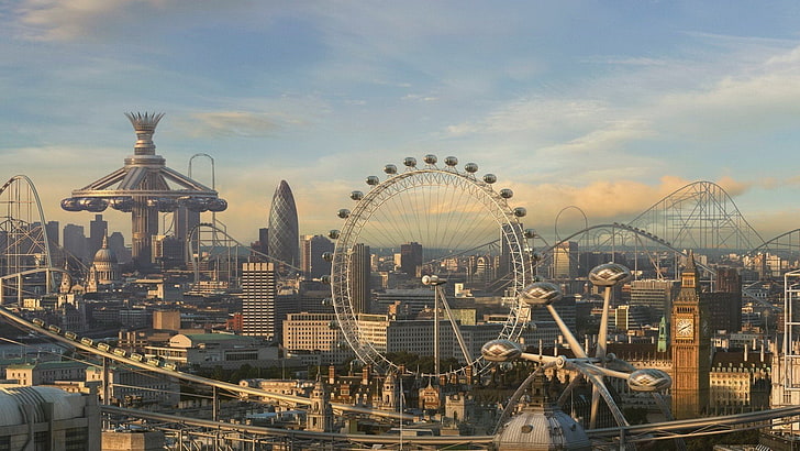 futuristic london city concept art london eye big ben rollercoasters, HD  wallpaper | Wallpaperbetter