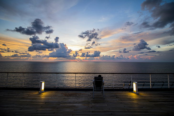 Boot, Kreuzfahrtschiff, Kreuzfahrt, Abendsonne, Glück, Nacht, Ozean, Entspannung, Entspannung, Meer, Sonnenuntergang, machen Sie eine Pause und denken, HD-Hintergrundbild
