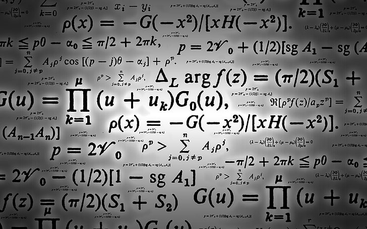 черный текст на сером фоне, математика, формула, уравнения, наука, HD обои