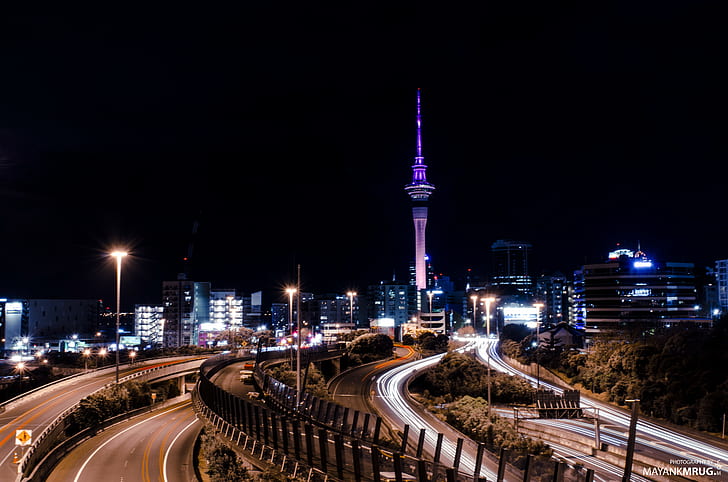 Auckland, Wolken, Stadtbild, Neuseeland, Lichtspuren, HD-Hintergrundbild