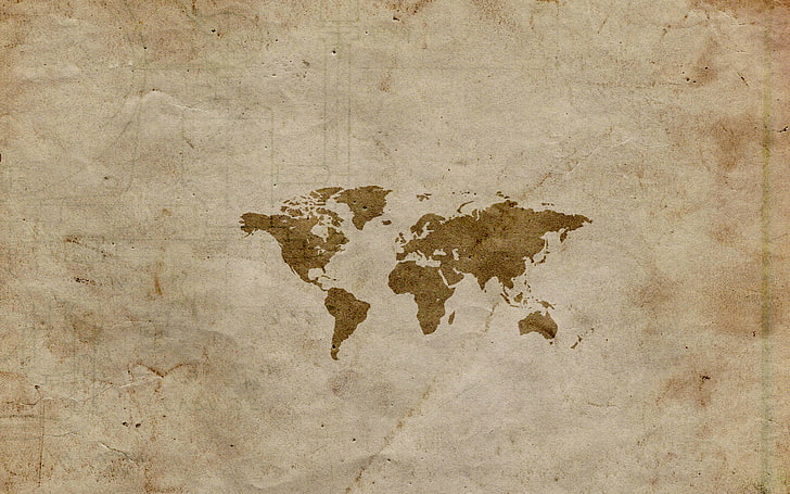 갈색 세계지도, 종이, 세계,지도, HD 배경 화면