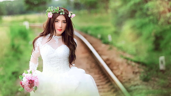 Beautiful bride, white dress girl, Beautiful, Bride, White, Dress, Girl, HD wallpaper HD wallpaper