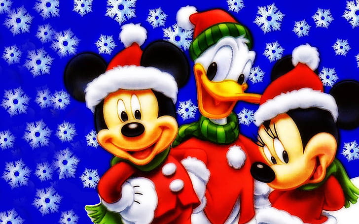 Mickey-Mouse-Pato Donald e Minnie-Natal-Wallpaper Hd, HD papel de parede
