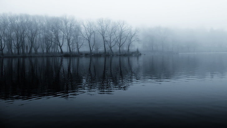 ужас жуткий ползучий монохромный озёра стройный 1920x1080 Nature Lakes HD Art, жуткий ужас, HD обои