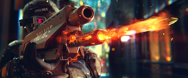 CGI, pistola, Cyberpunk 2077, cyberpunk, arma, videojuegos, ametralladora, arte conceptual, arte digital, Fondo de pantalla HD HD wallpaper