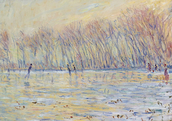 пейзаж, картина, Клод Моне, кънкьорите в Живерни, HD тапет