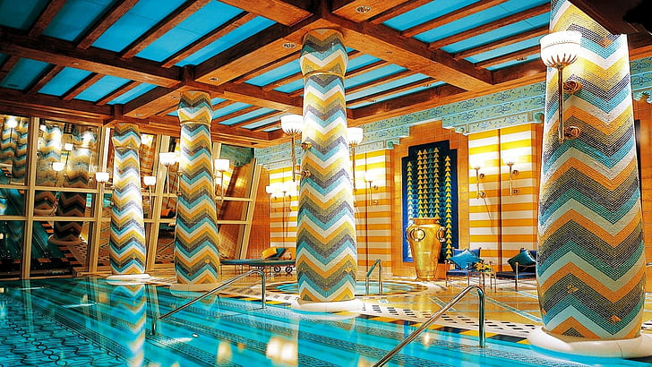 Royal Indoor Pool Hdr, pillars, indoor, pool, nature and landscapes, HD wallpaper