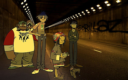 Gorillaz, zespół, członkowie, droga, tunel, Tapety HD HD wallpaper