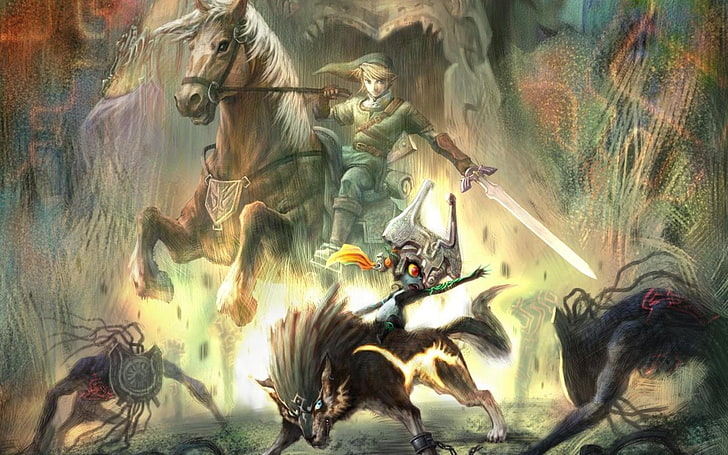Zelda, a lenda de Zelda: Twilight Princess, Epona (a lenda de Zelda), Link, Midna (a lenda de Zelda), HD papel de parede
