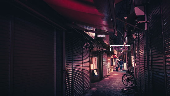 Segnaletica luminosa al neon di Telos, strada, notte, città, Sfondo HD HD wallpaper
