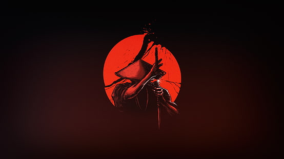 Die Sonne, Minimalismus, Japan, Schwert, Krieger, Samurai, Kunst, Katana, HD-Hintergrundbild HD wallpaper