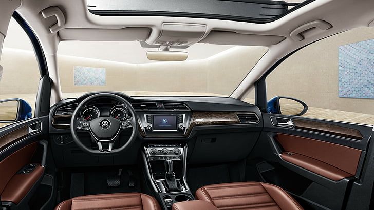 black and brown vehicle interior, Volkswagen Touran L, sedan, interior, HD wallpaper