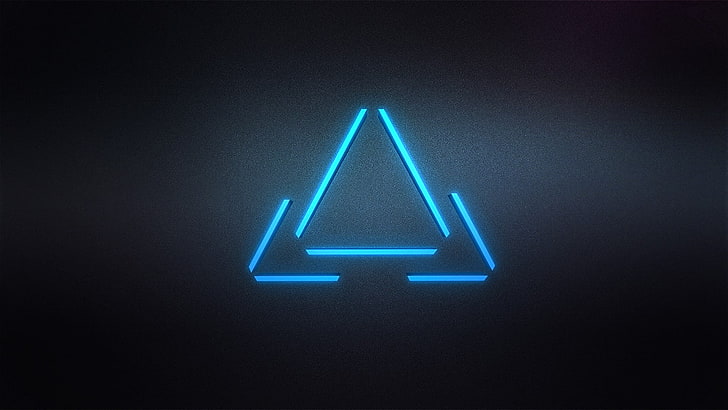 blue triangle logo, triangle, digital art, minimalism, HD wallpaper