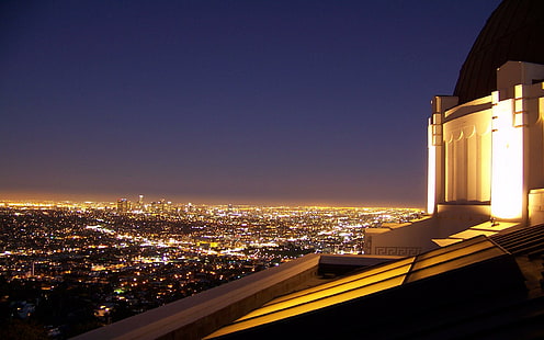 Лос-Анджелес Из Обсерватории Гриффита, огни, архитектура, горизонт, красиво, ночь, животные, HD обои HD wallpaper
