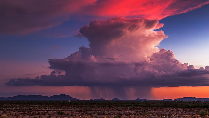 Lichter, USA, Dämmerung, Regen, Himmel, Natur, Sonnenuntergang, Arizona, Wolken, Berg, Schild, Landschaft, HD-Hintergrundbild