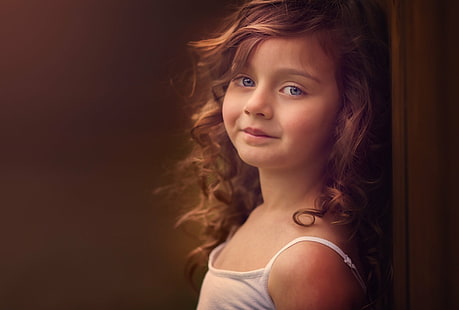 Photographie, enfant, yeux bleus, mignon, fille, petite fille, sourire, Fond d'écran HD HD wallpaper
