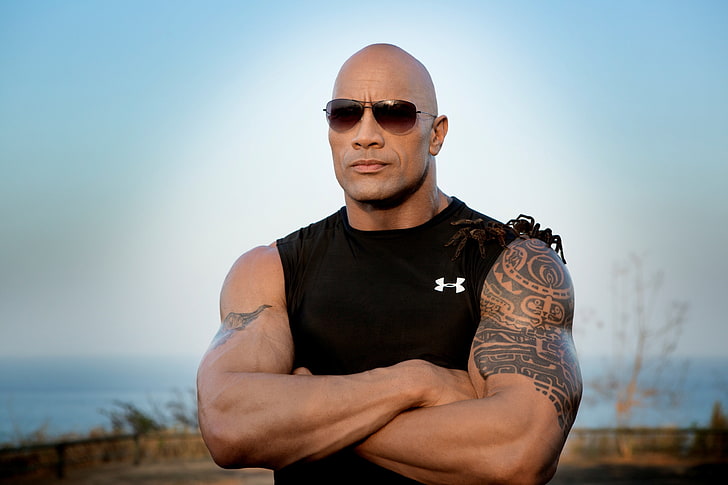 Dwayne Johnson, músculos, Dwayne Johnson, gafas de sol, arañas, Fondo de pantalla HD