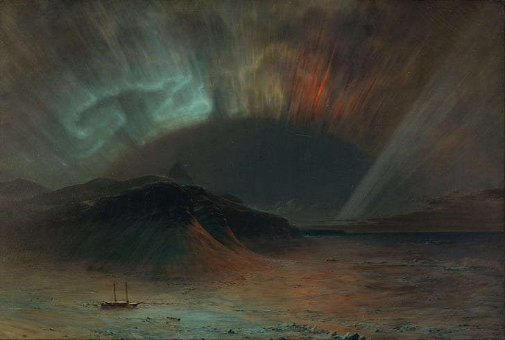 classical art, classic art, aurora  borealis, Frederic Church, iceberg, HD wallpaper