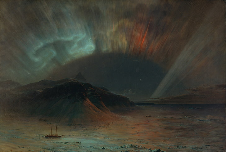Frederic Church, classical art, aurora  borealis, classic art, iceberg, HD wallpaper
