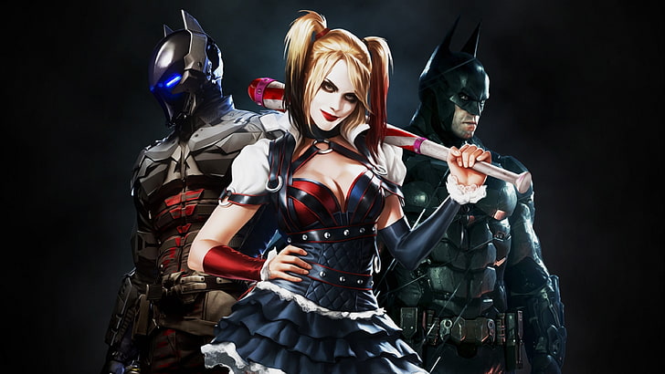 Harley Quinn och Batman tapeter, Batman: Arkham Knight, Harley Quinn, Batman, videospel, Rocksteady Studios, Gotham City, HD tapet