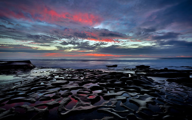 Strand, Steine, das Meer, Ufer, Kalifornien, San Diego, Rasvet, La Jolla Strand, HD-Hintergrundbild
