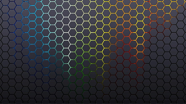 Hexagon Honeycomb HD, kolory, szary, sześciokąt, plaster miodu, tęcza, Tapety HD