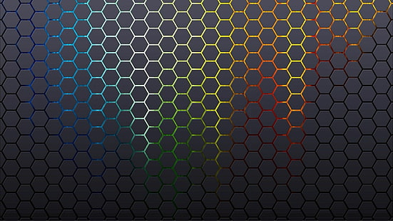 六角形ハニカムHD、色、灰色、六角形、ハニカム、虹、 HDデスクトップの壁紙 HD wallpaper