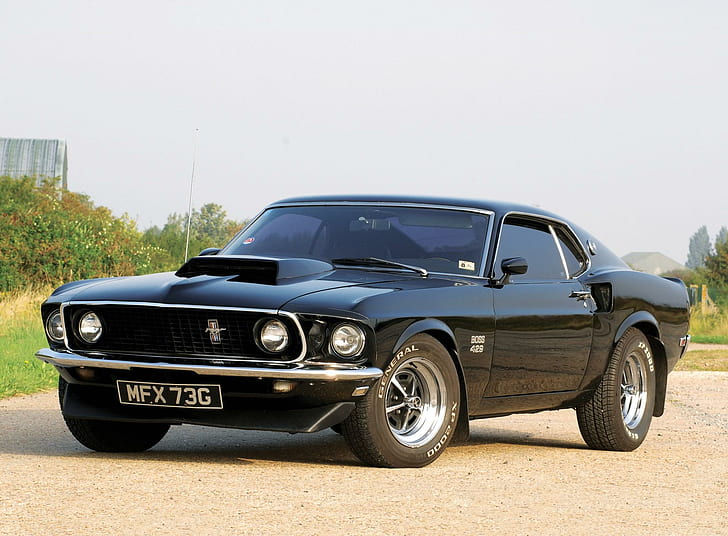 Mustang Boss 429 '1969, Ford Mustang negro, Ford, tuning, Mustang, jefe, coches, Fondo de pantalla HD