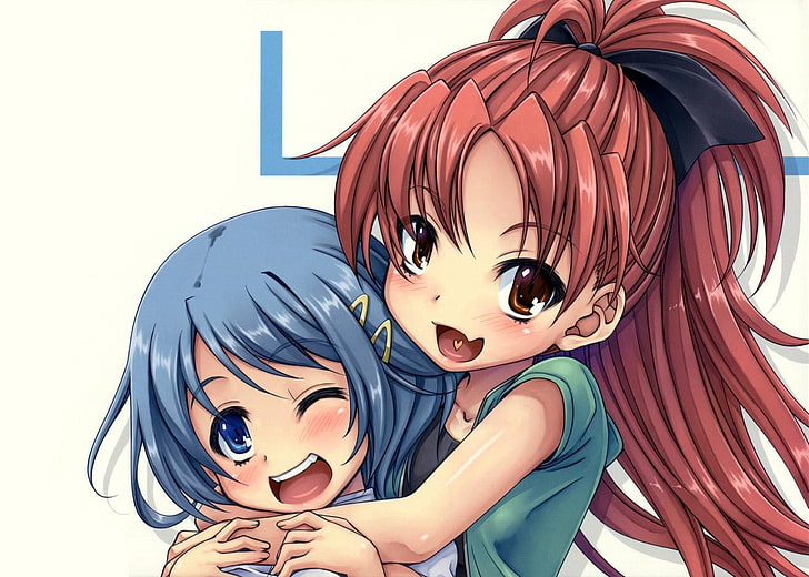 Anime Mädchen, lächelnd, Mahou Shoujo Madoka Magica, Sakura Kyoko, Miki Sayaka, HD-Hintergrundbild