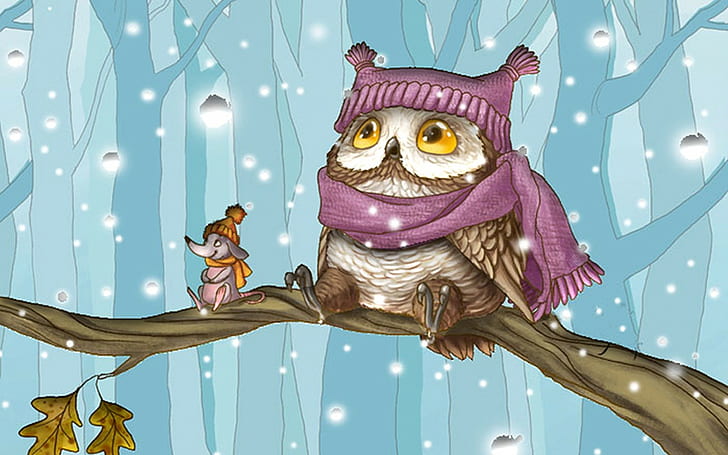 owl, snow, birds, branch, winter, owl, snow, birds, branch, winter, HD wallpaper