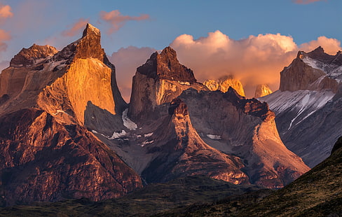 śnieżna góra, Chile, Ameryka Południowa, Patagonia, Andy, Park Narodowy Torres del Paine, Tapety HD HD wallpaper