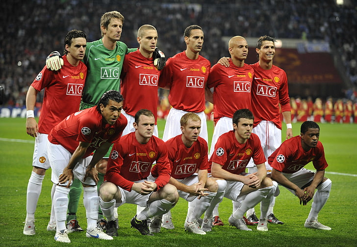 футбольная команда фото, Криштиану Роналду, Руни, Манчестер Юнайтед, Олд Траффорд, Ван дер Сар, победитель, красный дьявол, evra.ferdinand, Лига чемпионов 2008, HD обои