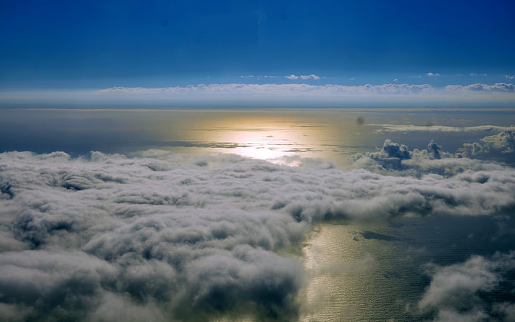landscape, sea, clouds, aerial view, HD wallpaper