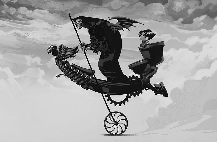 Grim Reaper งานศิลปะขาวดำกะโหลกอะนิเมะสาวอะนิเมะ, วอลล์เปเปอร์ HD