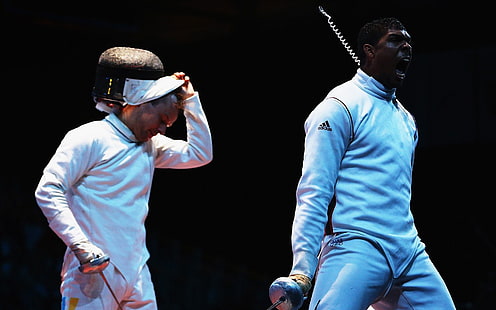 Yannick Borel against Dmitriy Karuchenkol, london, athlete, olympics, fencing, HD wallpaper HD wallpaper