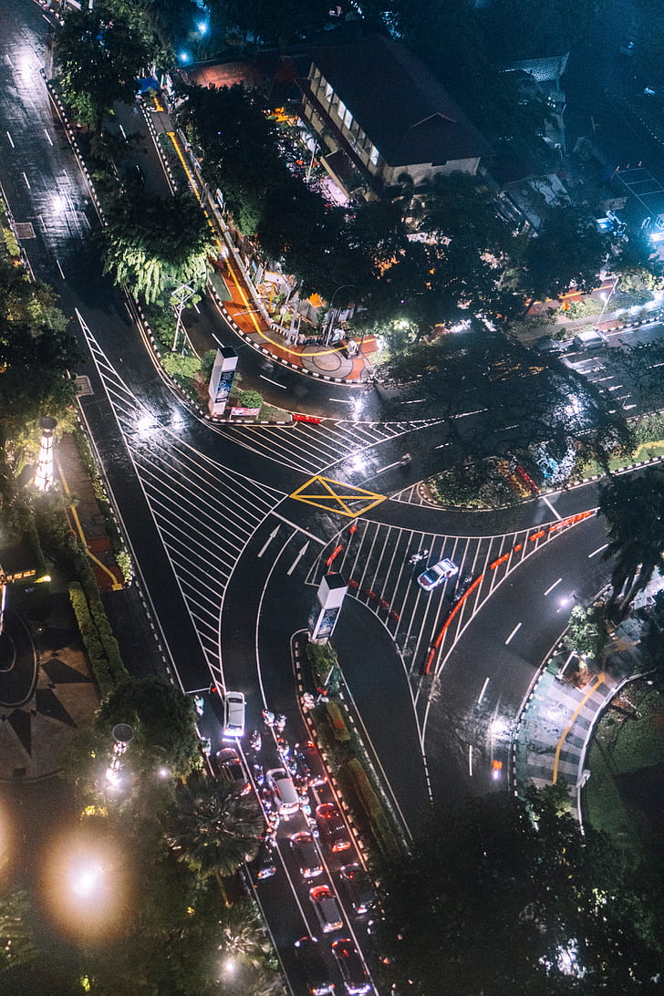 Jakarta, Indonesia, skyline, traffic, nightscape, HD wallpaper
