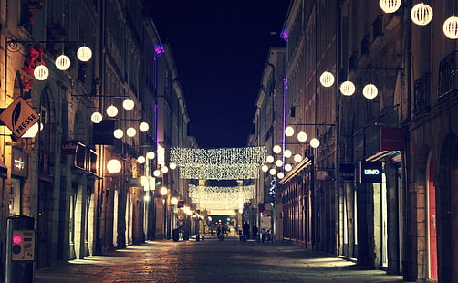Улица, уличные фонари в ночное время, город, HD обои HD wallpaper