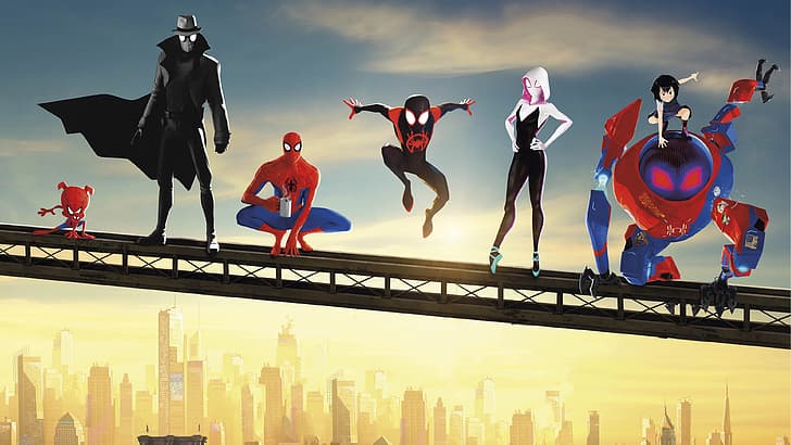 Паук Гвен, Человек-паук, Комиксы Marvel, Человек-паук: Через вселенные, Человек-паук Нуар, Пени Паркер, Майлз Моралес, аниме, HD обои