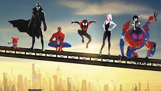 Spider Gwen, Spider-Man, Marvel Comics, Spider-Man: Into the Spider-Verse, Spider-Man Noir, Peni Parker, Miles Morales, аниме, HD тапет HD wallpaper