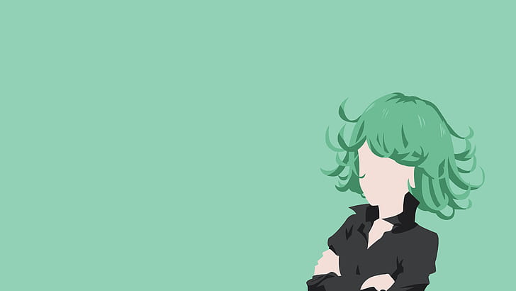 Anime, One-Punch Man, Girl, Green Hair, Minimalist, Short Hair, Tatsumaki (One-Punch Man), HD wallpaper