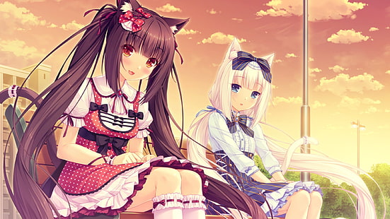 два аниме-персонажа, Неко Пара, Некомими, Шоколад (Неко Пара), Ваниль (Неко Пара), HD обои HD wallpaper