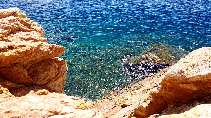 natureza, agua, costa, luz solar, turquesa, mar, azul, rochas, HD papel de parede