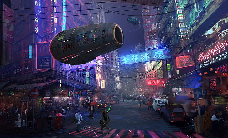 الخيال العلمي ، Cyberpunk ، المدينة ، الليل، خلفية HD