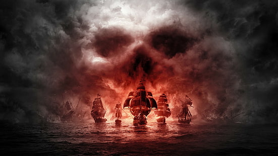 Pirate ship, skull, HD wallpaper HD wallpaper