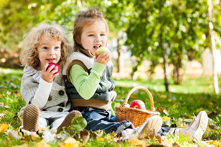 suéter de punto gris para niña, niña, novia, manzanas, vitaminas, salud, nutrición, Fondo de pantalla HD
