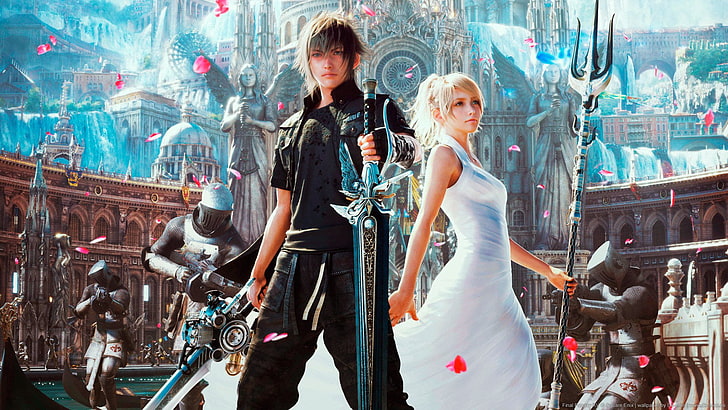 man and women illustration, Final Fantasy, Final Fantasy XV, Lunafreya Nox Fleuret, Noctis Lucis Caelum, HD wallpaper