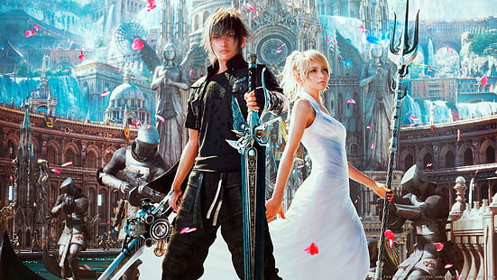 ilustracja mężczyzna i kobieta, Final Fantasy, Final Fantasy XV, Lunafreya Nox Fleuret, Noctis Lucis Caelum, Tapety HD HD wallpaper