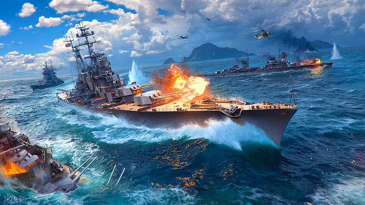 fond d'écran de navire de guerre, monde des navires de guerre, filet de wargaming, navire, explosion, Fond d'écran HD