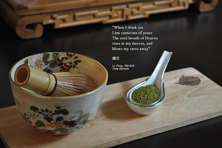 mangkuk keramik bunga putih dan beraneka warna, teh, kutipan, mangkuk, Wallpaper HD
