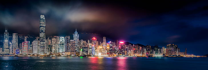夜の時間、香港、中国、香港、中国、香港、中国、パノラマ写真、街の明かり、水域、夜の時間、アジア、建物、極東、ファーナー、オステン、香港の間に水域近くの街の明かりのパノラマ写真、スカイライン、風景、ロードトリップ、超高層ビル、旅行、休暇、露出時間、Nikon D750、タムロン、都市景観、都市スカイライン、夜、香港、建築、ダウンタウン地区、都市シーン、有名な場所、都市、タワー、海、港、ビジネス、建物外観、中国-東アジア、旅行、建造物、ビクトリアハーバー-香港、オフィスビル、 HDデスクトップの壁紙
